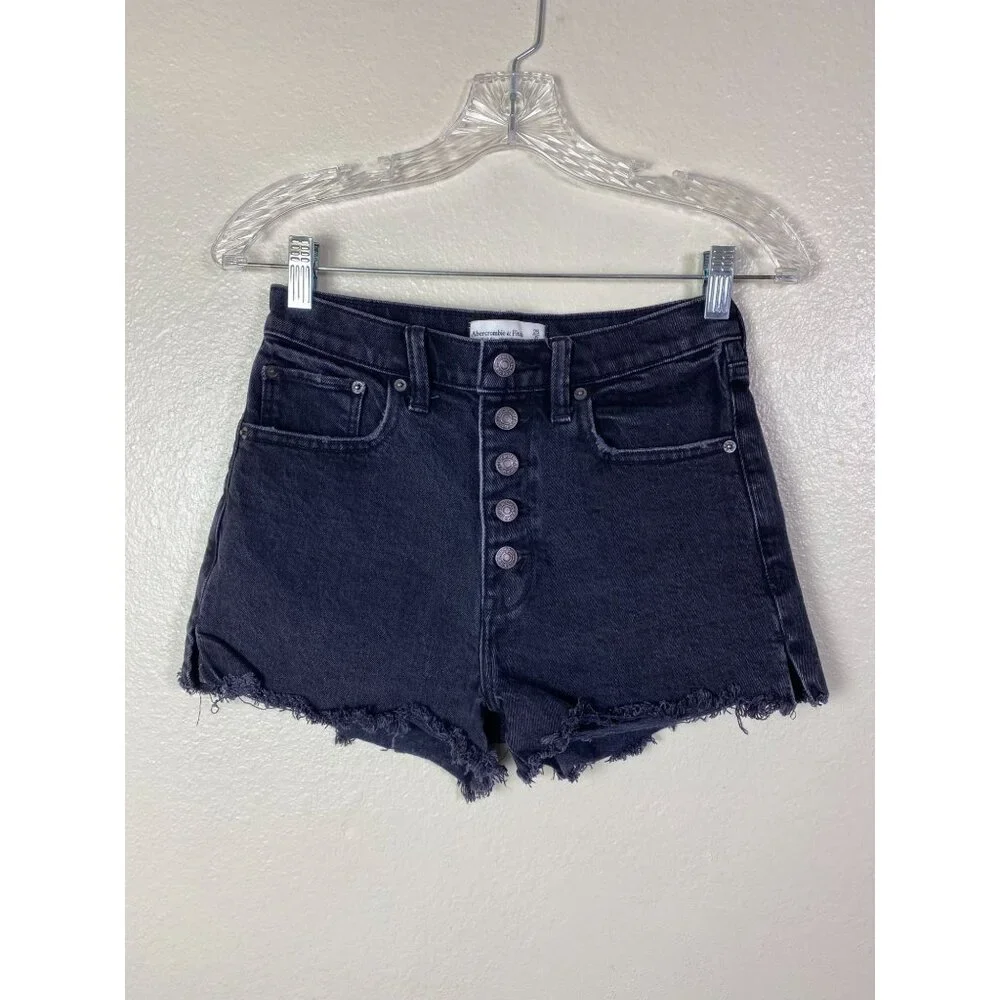 Abercrombie & Fitch High Rise Mom‎ Jean Shorts Black Denim Size 25 Button Fly